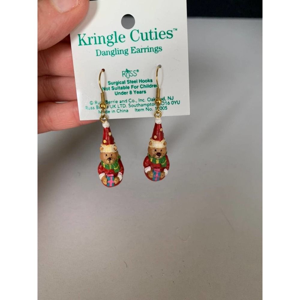 Earrings Bear Santa Dangling Christmas